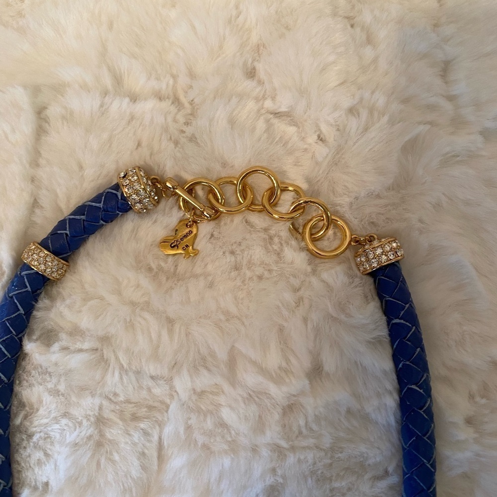 Serena Williams Blue
Leather Rope Necklace with Diamonique diamonds. Gold Beads - Picture 5 of 8